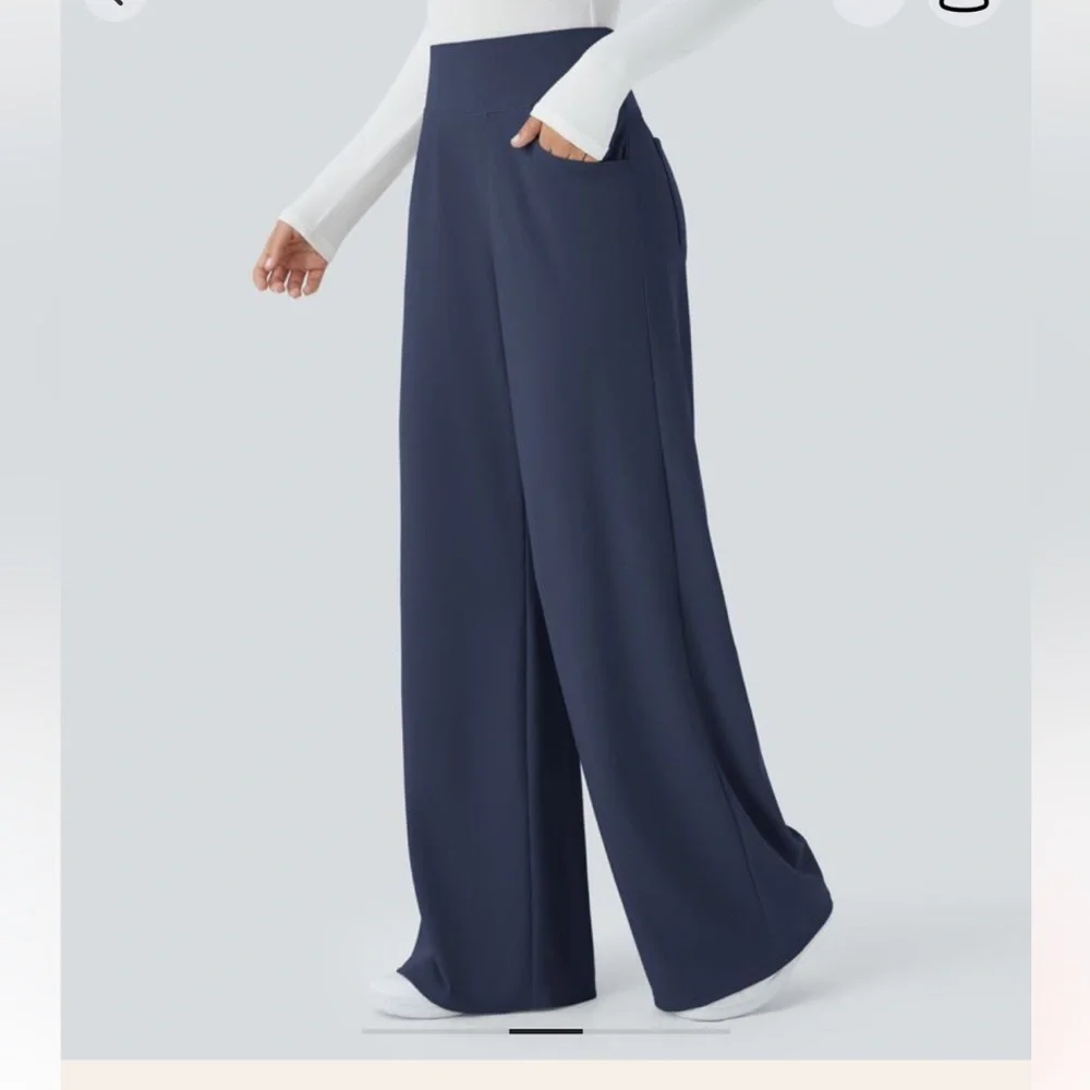 NWT HALARA flex High waisted tummy control wide leg microwaffle work pants - Picture 4 of 9
